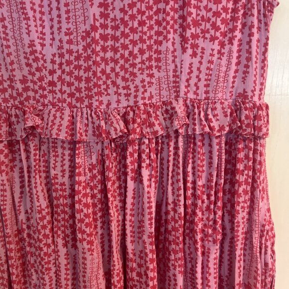 Banjanan Constance Pink Maiden Grass Raspberry Rose Midi Dress Sz XS Ruffle - Picture 8 of 14